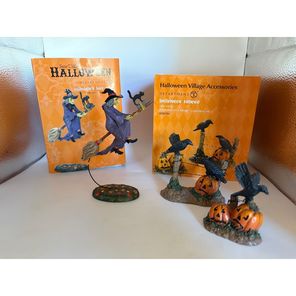 Department 56 Snow Village Halloween Midnight's Last Ride & Halloween Ravens Set